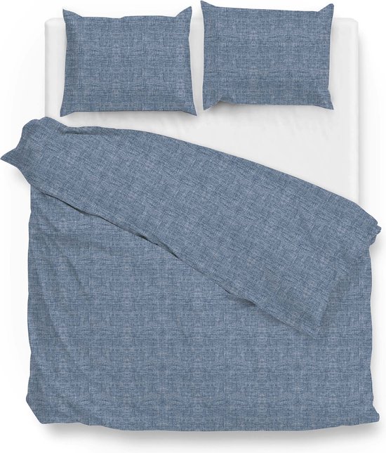 Zohome Dekbedovertrek Lino - Effen Bedlinnen - 200x220 - Blauw - Dekbedhoes van 100% Katoen van Zohome