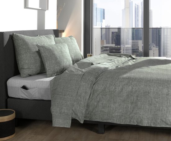 Zohome Dekbedovertrek Lino - Effen Bedlinnen - 200x220 - Groen - Dekbedhoes van 100% Katoen van Zohome