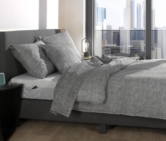 Zohome Dekbedovertrek Lino - Effen Bedlinnen - 240x220 - Antraciet - Dekbedhoes van 100% Katoen van Zohome
