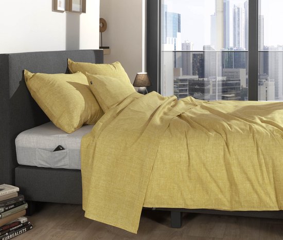 Zohome Dekbedovertrek Lino - Effen Bedlinnen - 240x220 - Geel - Dekbedhoes van 100% Katoen van Zohome