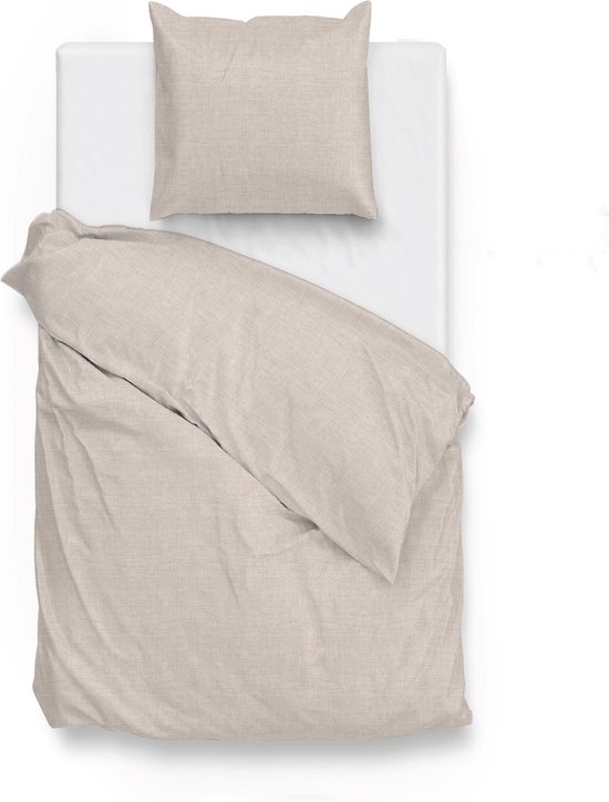 Zohome Dekbedovertrek Lino - Sandy Beige - Dekbedovertrek 140x200/220cm - 100% Katoen - Linnen Look - Eenpersoons van Zohome