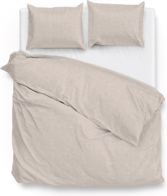 Zohome Dekbedovertrek Lino - Sandy Beige - Dekbedovertrek 260x200/220cm - 100% Katoen - Linnen Look - Lits Jumeaux Extra Breed van Merkloos