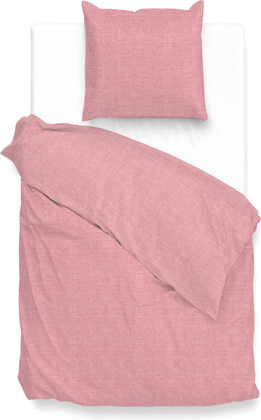 Zohome Dekbedovertrek Lino - Shell Red - Dekbedovertrek 140x200/220cm - 100% Katoen - Linnen Look - Eenpersoons van Merkloos