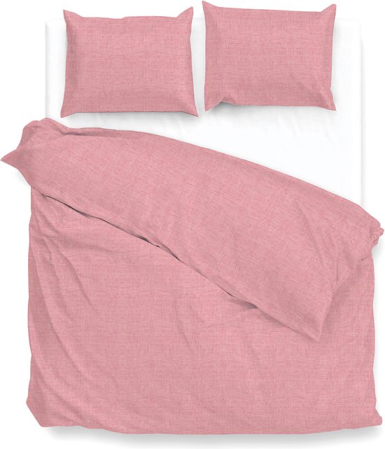 Zohome Dekbedovertrek Lino - Shell Red - Dekbedovertrek 240x200/220cm - 100% Katoen - Linnen Look - Lits Jumeaux van Merkloos