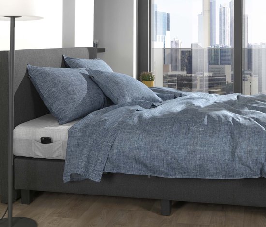 Zohome Dekbedovertrek Lino - Urban Blue - Dekbedovertrek 260x200/220cm - 100% Katoen - Linnen Look - Lits Jumeaux Extra Breed van Zohome