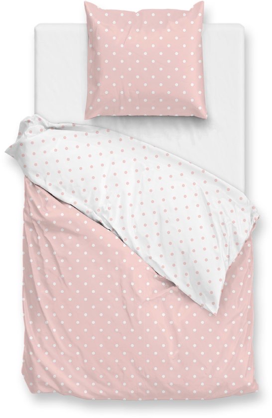 Zohome Dekbedovertrek Punta Di Cotone - Roze - Eenpersoons - Dekbedhoes van 100% Katoen - Punten - 140x220 + 1 sloop 60/70 cm van Merkloos