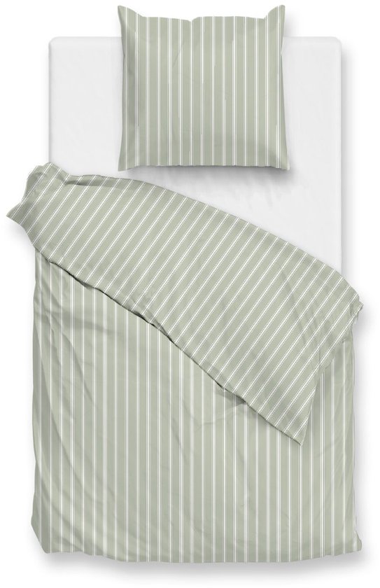 Zohome Dekbedovertrek Righe di Percalle - Deken - Dekbed - Groen - 100% Katoen-Perkal - Strepen - 140x220 + 1 sloop 60/70 cm van Merkloos