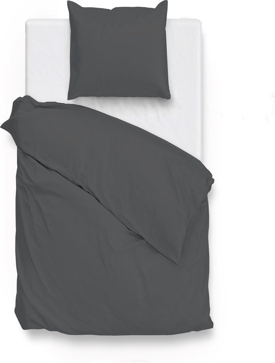 Zohome Dekbedovertrek Satinado - Effen Bedlinnen - 140x220 - Antraciet - Dekbedhoes van 100% Katoen-Satijn van Merkloos