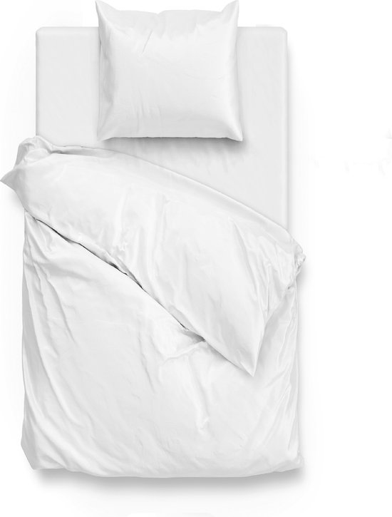 Zohome Dekbedovertrek Satinado - Effen Bedlinnen - 140x220 - Wit - Dekbedhoes van 100% Katoen-Satijn van Merkloos