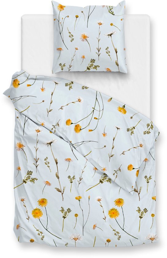 Zohome Dekbedovertrek Savio - Blauw - Eenpersoons - Dekbedhoes van 100% Katoen - Bloemen - 140x220 + 1 sloop 60/70 cm - AW25 van Merkloos