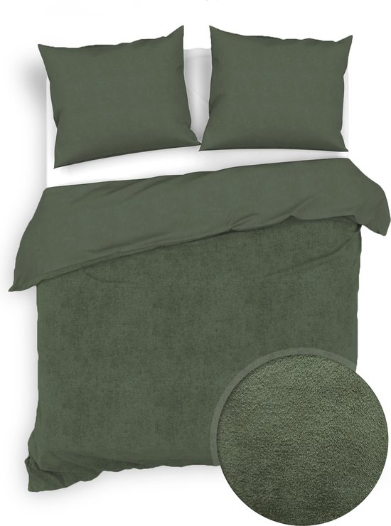 Zohome Dekbedovertrek Velluto - Effen Bedlinnen - 240x220 - Groen - Dekbedhoes van Polyester / Katoen van Merkloos