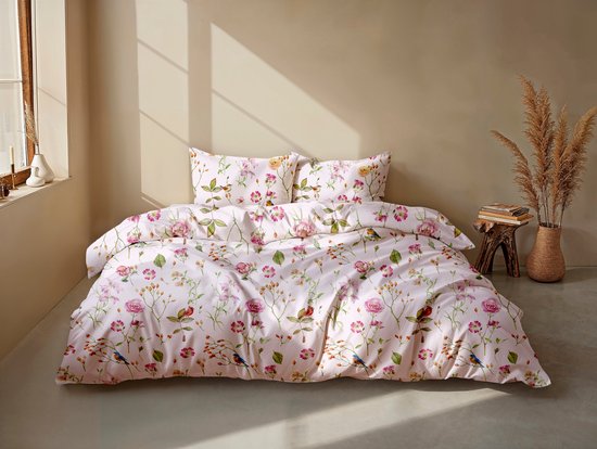 Zohome Dekbedovertrek Zita - Roze - Tweepersoons - Dekbedhoes van 100% Katoen - Bloemen - 200x220 + 2 slopen 60/70 cm - AW25 van Merkloos