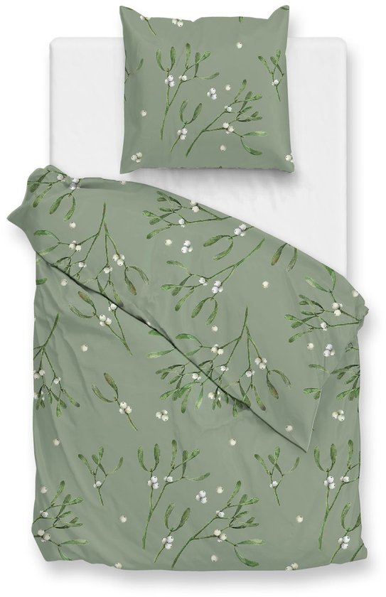 Zohome Hedra Dekbedovertrek - Groen - Eenpersoons - Dekbedhoes van 100% Katoen-Flanel - Bladeren - 140x220 + 1 sloop 60/70 cm - AW25 van Merkloos