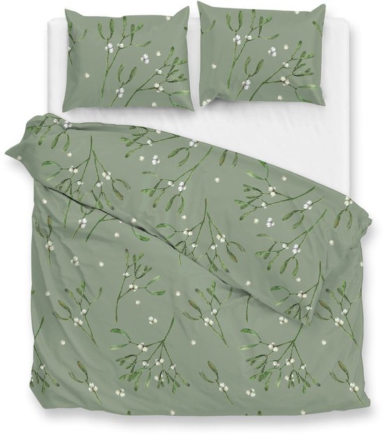 Zohome Hedra Dekbedovertrek - Groen - Lits-jumeaux - Dekbedhoes van 100% Katoen-Flanel - Bladeren - 240x220 + 2 slopen 60/70 cm - AW25 van Merkloos