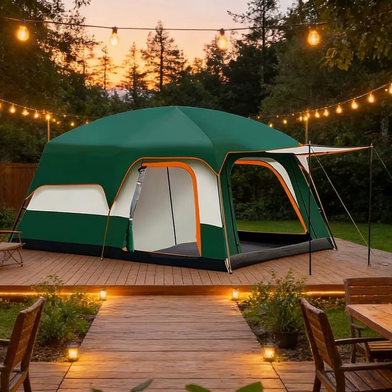 Zolara Glampingtent (groen)- Paviljoentent - Zonbescherming - 2-4 Personen - 210D Oxford Materiaal, 1 Slaapkamer + Woonruimte, Muggengaas - Waterafstotend - Ideaal voor Kamperen en Glamping - Camping van Merkloos