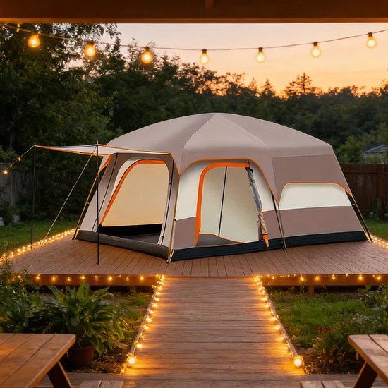 Zolara Glampingtent - Paviljoentent - Zonbescherming - 2-4 Personen - 210D Oxford Materiaal, 1 Slaapkamer + Woonruimte, Muggengaas - Waterafstotend - Ideaal voor Kamperen en Glamping - Camping van Merkloos