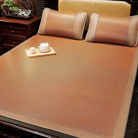 Zomer Slaapmat - Bamboe Koelmat - Koelmatras - Bamboe Mat - Matras - met Kussen - Natuurlijk Bamboe - Ademend - Comfort - Koel Slapen - Opvouwbaar - voor Thuis Slaapkamer Slaapbank - 120x195cm