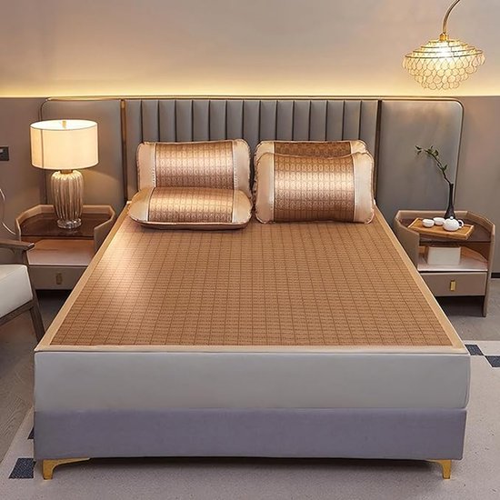 Zomer Slaapmat - Bamboe Koelmat - Koelmatras - Bamboe Mat - Matras - met Kussen - Natuurlijk Bamboe - Ademend - Comfort - Koel Slapen - Opvouwbaar - voor Thuis Slaapkamer Slaapbank - 150x200cm