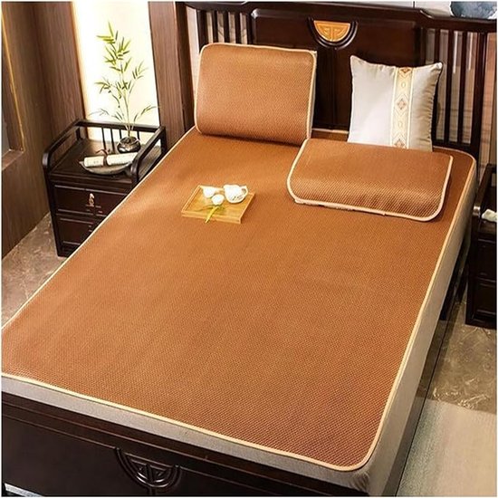 Zomer Slaapmat - Bamboe Koelmat - Koelmatras - Bamboe Mat - Matras - met Kussen - Natuurlijk Bamboe - Ademend - Comfort - Koel Slapen - Opvouwbaar - voor Thuis Slaapkamer Slaapbank - 180x200cm、