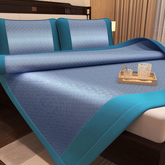 Zomer slaapmat - Koelmat rotan - Comfortabel slapen - Glad en ademend oppervlak - 180 x 220 cm - Blauw van Merkloos