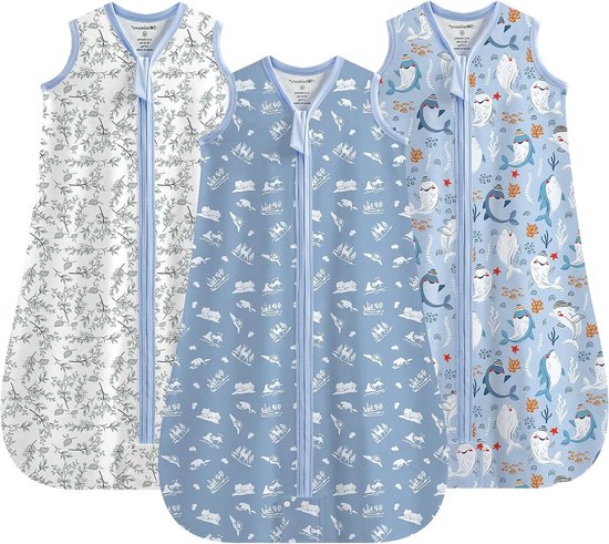 Zomerslaapzak 0.5 TOG - 100% katoen - Ademend - Set van 3 - Blauw - XL