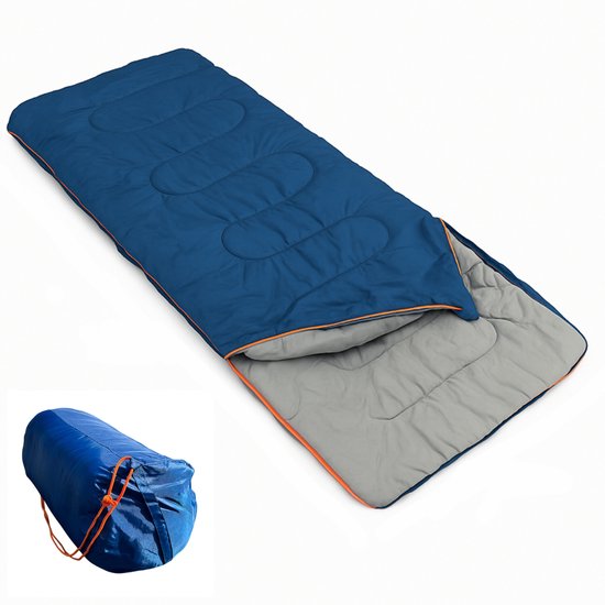 Zomerslaapzak Envelopmodel 190x80 cm - Comforttemperatuur 10°C - Lichtgewicht & Compact - Blauw - Ideaal voor Camping & Vakantie van Obelink