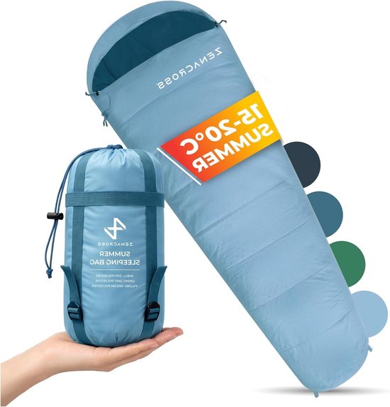 Zomerslaapzak Volwassenen - Compacte Slaapzak - Kamperen en Wandelen - Ultralicht 900 gram - 15 x 30 cm - Blauw