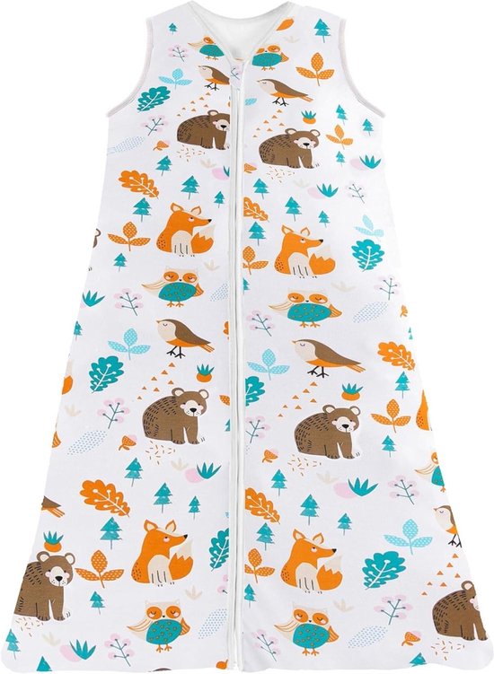 Zomerslaapzak voor baby's en kleine kinderen - Mouwloos slaappak van 100% katoen - Bosdieren - Maat 110 (Baby lengte: 110-125 cm) van Merkloos