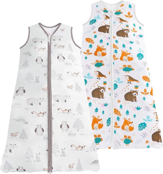 Zomerslaapzak zonder mouwen 100% katoen - Jungledieren - 2 stuks - 130/Babylengte: 130-150 cm van Merkloos