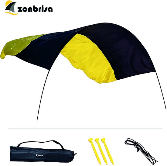 Zonbrisa Luxe Strandtent - Schaduwdoek - Strandparasol - Aerodynamisch - zonbescherming - parasol - strandzonnescherm - beach shade - Familie 3x5m (8 Personen) - Lichtgewicht <2kg