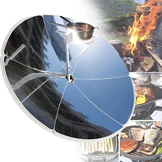 Zonne Kooktoestel - Outdoor Oven - Kamperen Barbecue Koken - Concentrerende Parabolische Vorm - 156 cm Diameter - Zilver