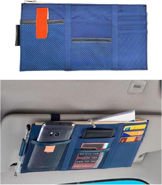 Zonneklep Organizer - Auto Opbergvak - Auto Organiseren - Veel Vakken - 29 x 14.5 cm - Cyaan
