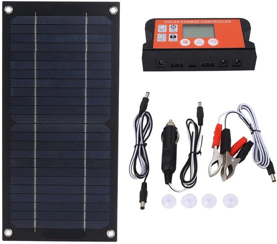 Zonnepaneelkit Monokristallijn Silicium 12V 24V 100A Laadregelaar- Verlengkabel Batterijclip- Draagbare Krachtcentrale voor RV-scheepsboot Off-grid-systeem