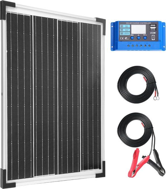 Zonnepanelen Compleet Pakket 50w -Monokristallijn - Netonafhankelijk 12v Energie Opladen - 33 x 34 x 5 cm -Zwart van GIOVARA