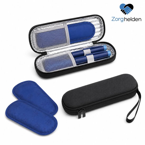 Zorghelden® Compacte insuline koeltas - Inclusief 2 icepacks - Diabetes etui - Compact koeltasje voor op reis