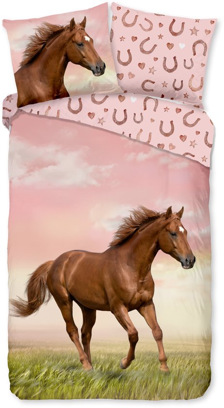 ZouZou dekbedovertrek paard - 140x200/220 - Roze - Katoen