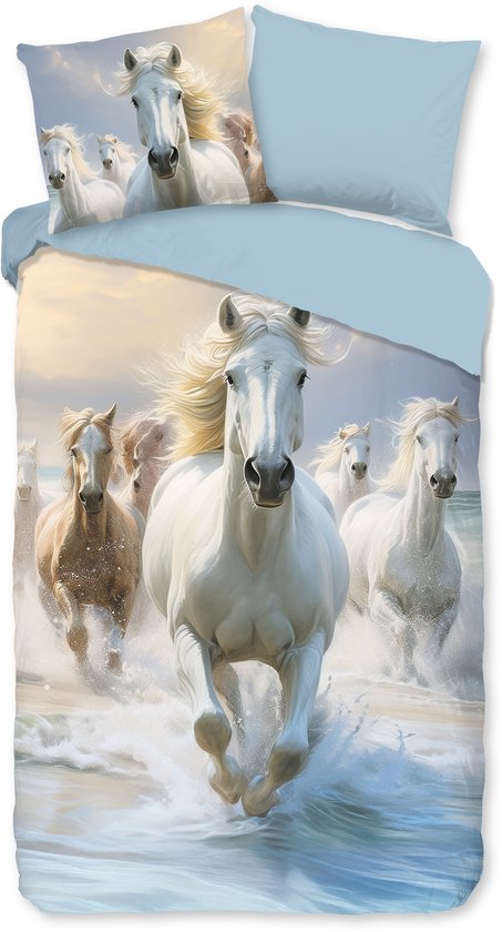 ZouZou dekbedovertrek paarden - 140x200/220 - Aqua - Katoen