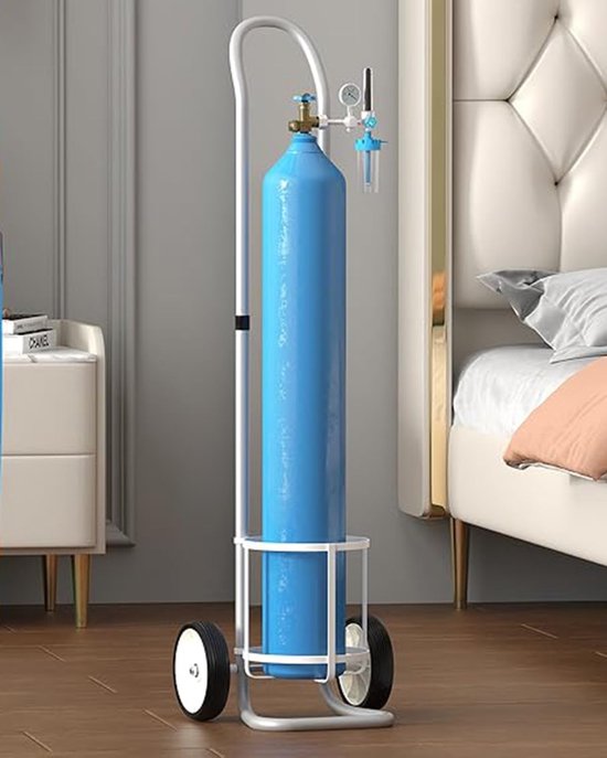 Zuurstof Tank Houder - Fles Drager - Gas Opslag Transport - Verstelbare Hoogte - Dia 158 cm - Zilver