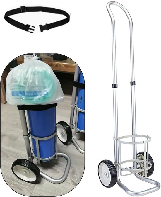 Zuurstofcilinderkar - Gasfleshouder Trolley - Veilig Vervoer - Met Wielen Handvat - 105 cm Hoog - Zwart