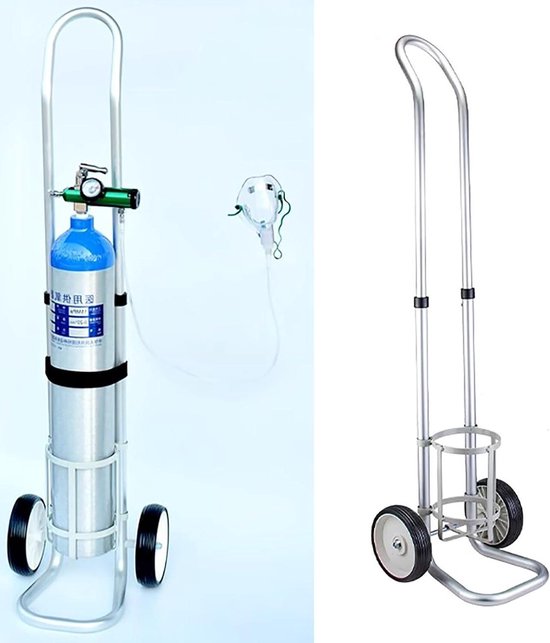 Zuurstoffles Trolley - Fleshouder Mobiel - Flessen Transport - Met Veiligheidsketting - 12-23.5 cm - Zilver