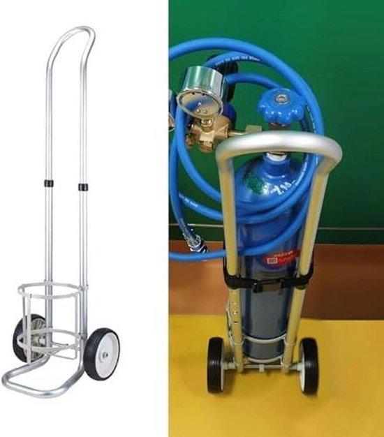 Zuurstoffles Trolley - Mobiele Gasflessenhouder - Veilig Transport - Robuuste Aluminium Constructie - Diverse Flesformaten - Zilver