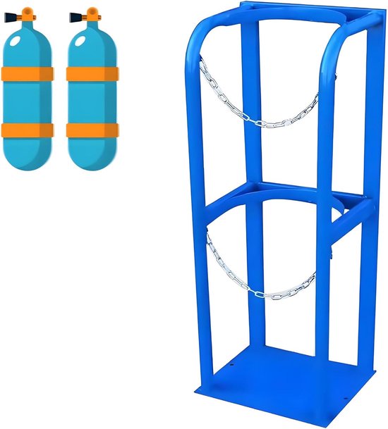 Zuurstoffleshouder - Flesopslagrek - Flessen Beveiligen - Verstelbare Veiligheidsketting - 100 cm Hoog - Blauw