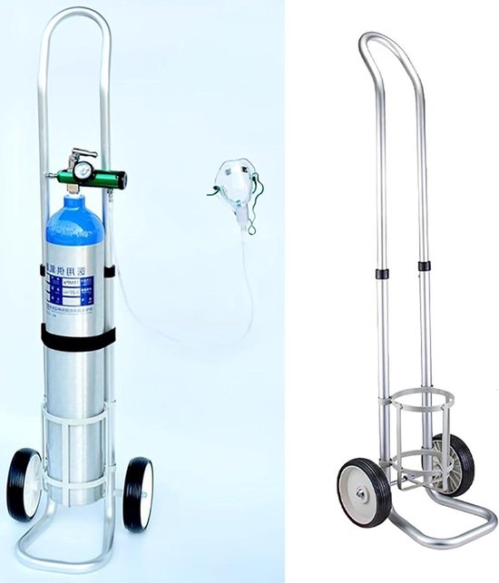 Zuurstoffleshouder Trolley - Mobiele Fleskar - Flessen Transport - Veiligheidsketting Ingebouwd - Verstelbare Hoogte - Zilverkleurig