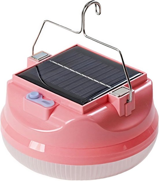 ZVD Solar Campinglamp Tentlamp, Oplaadbare LED Campinglantaarn voor Stroomuitval met 4000mAh IPX4 Waterdicht, Type-C Opladen, 3 Dimstanden, Draagbare Magneethaak, Powerbank, 200W, ROZE