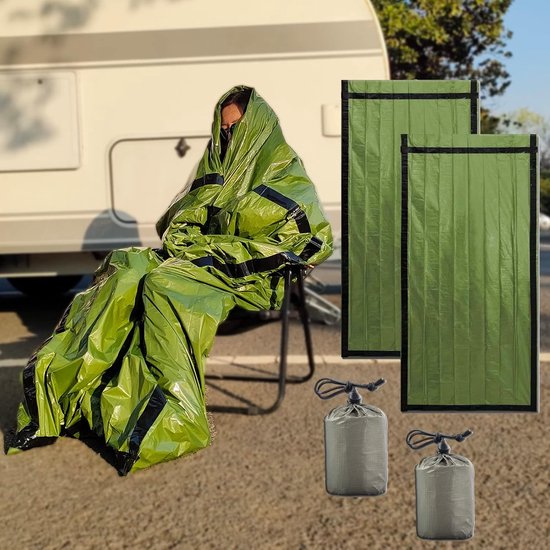 ZVD Tweedelige noodslaapzak - Onzichtbare lichtgewicht warme schuilplaats voor kamperen, wandelen en buitenavonturen - Groen van Merkloos