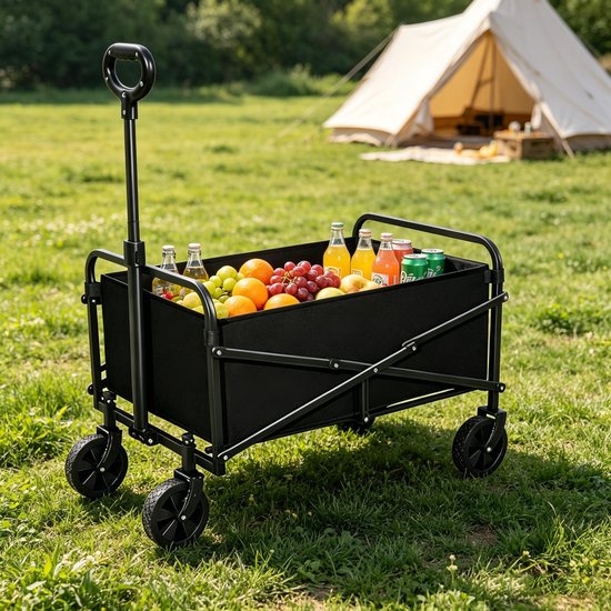 Zware opvouwbare handtrekkar maximaal draaggewicht 125 kg met verstelbare handgreep en afneembare waterdichte zak afmeting 80x43x65 cm zwart verlicht zware lading tijdens boodschappen strand en kampeeruitjes