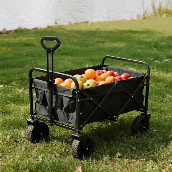 Zware opvouwbare handtrekkar maximaal draaggewicht 125 kg met verstelbare handgreep en afneembare waterdichte zak afmeting 83*50*70 cm zwart lading tijdens boodschappen strand en kampeeruitjes