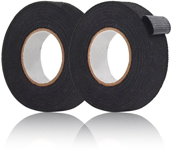 zwart, autokabelboom plakband, zelfklevend doek, textieltape, isolatietape, zwart, voor auto-kabelbomen (19 mm x 15 m)