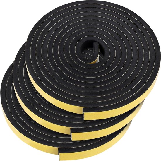 Zwart Foam Hechtingsschuim 5 m x 10 mm - Set van 3 voor Ramen, Deuren en Kachels, Ideaal voor Isolatie en Geluiddemping van Merkloos