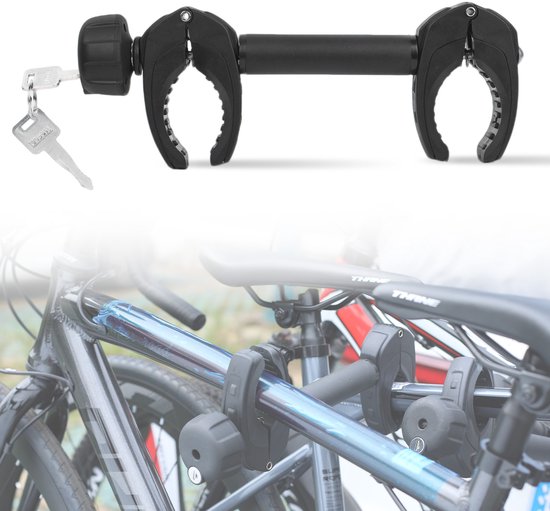 Zwarte Dubbele Framehouder Fietsendrager Afsluitbaar – 32 cm – Tussen 2 Fietsen – Universele Fietsklem Caravan & Camper